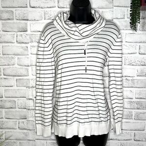 Calvin Klein Striped Cowl Neck Drawstring Sweatshirt Long Sleeve Top Size Medium